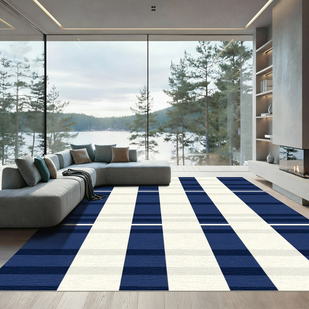 Navy Ivory Wide Stripe Buffalo Rug