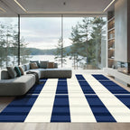 Navy Ivory Wide Stripe Buffalo Rug