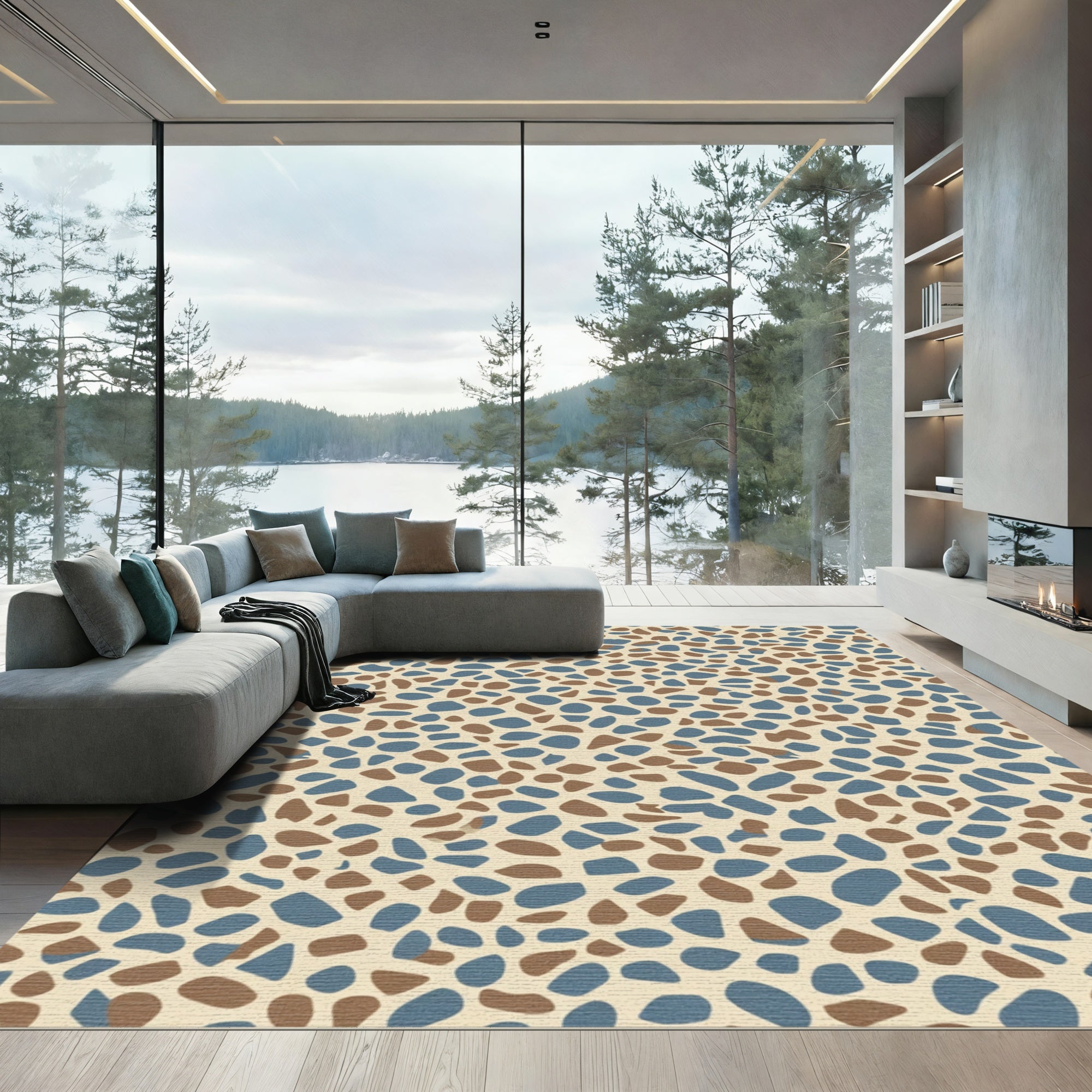 Earthy Blue Pebble Scatter Rug