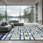 Navy Blue Geometric Lattice Rug