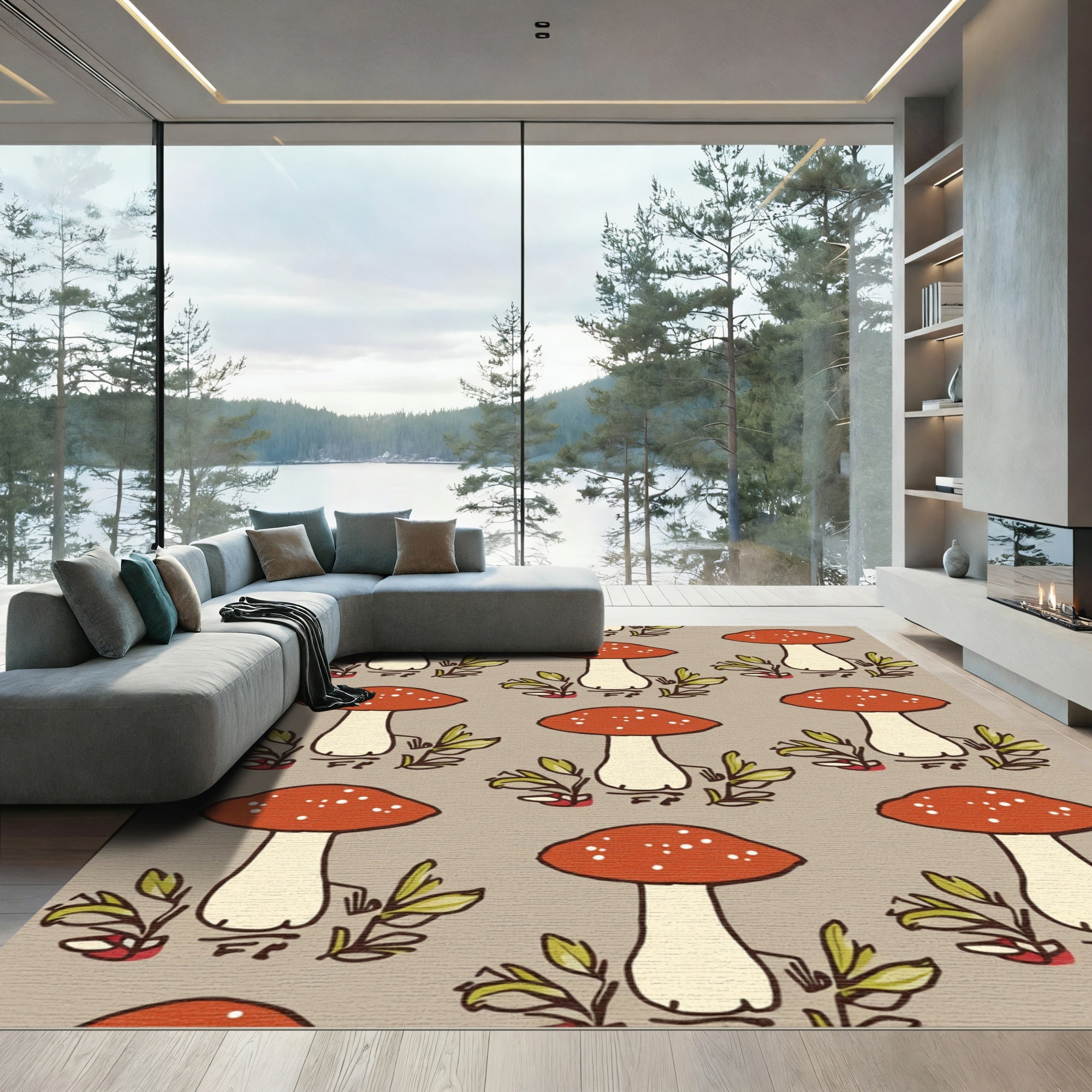 Red White Speckled Mushroom Foliage Rug