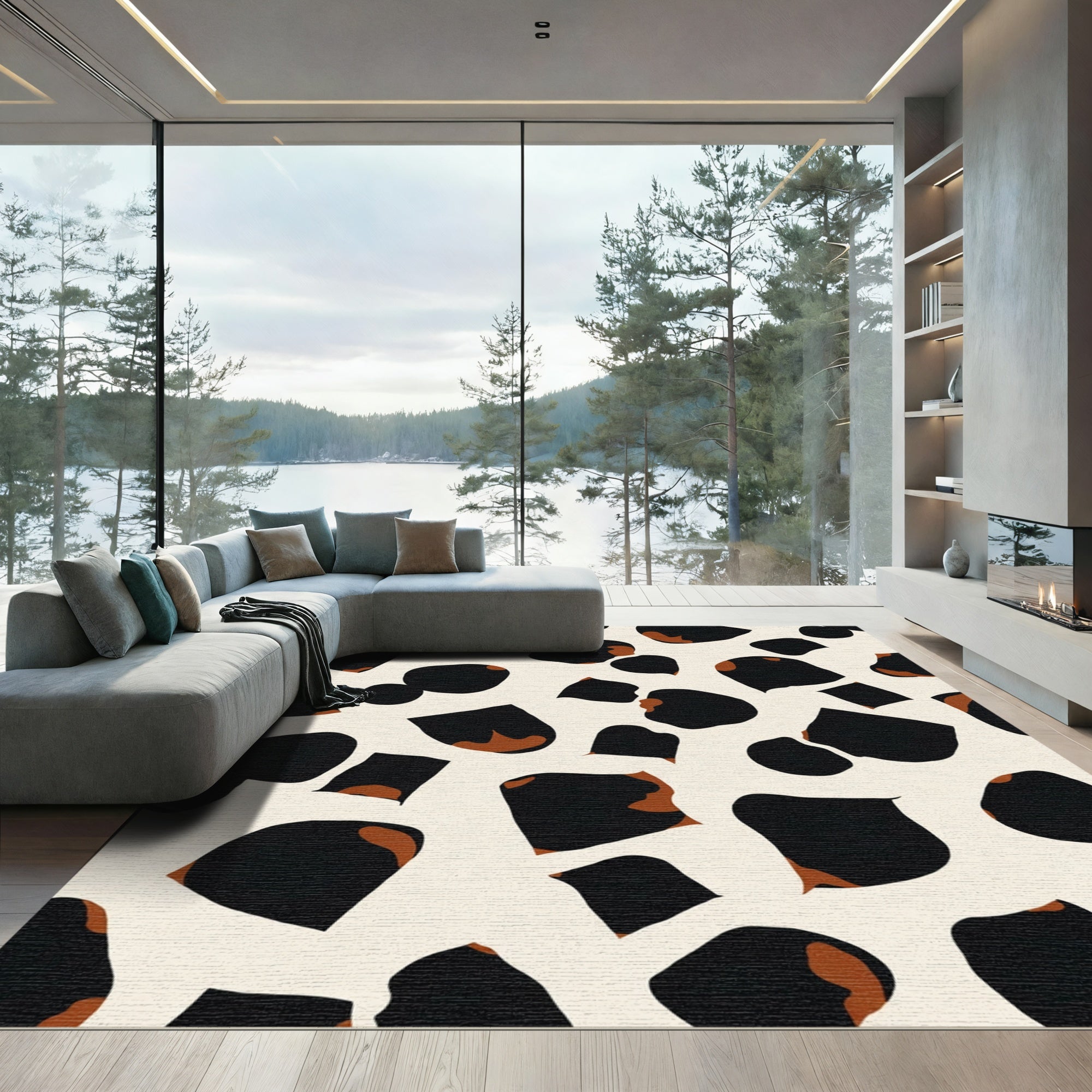 Brown Black Abstract Splatter Abstract Rug