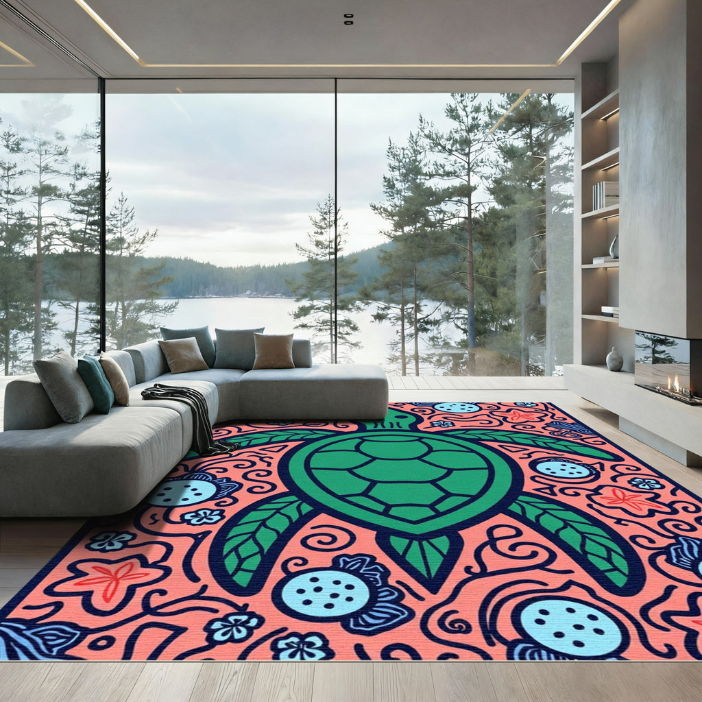 Green Turtle Coral Marine Life Rug
