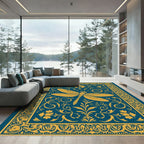 Golden Dragonfly Teal Floral Frame Rug