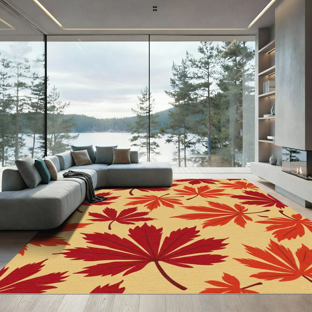 Crimson Amber Leafy Scatter Rug