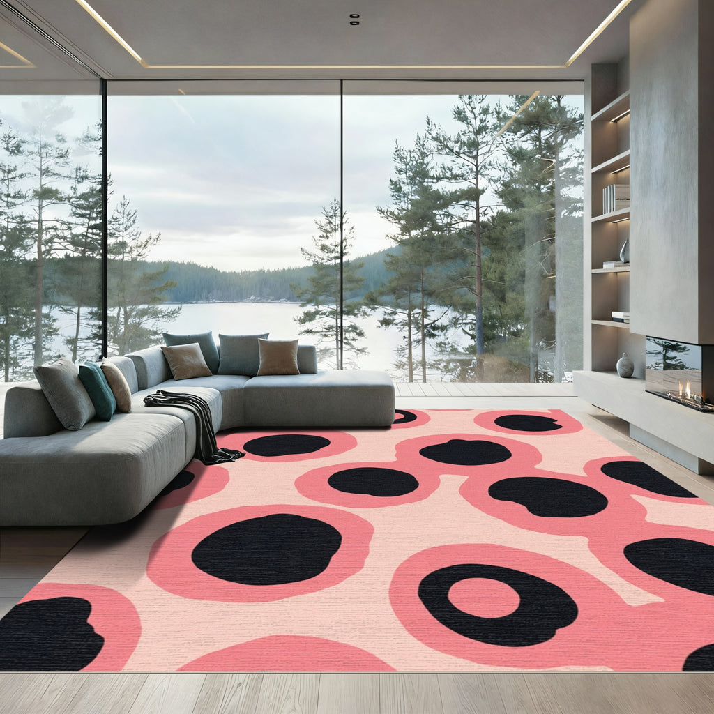 Pink Black Organic Circles Rug
