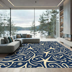 Navy Cream Starfish Swirl Ocean Rug
