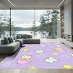 Kawaii Cats Hearts Stars Lavender Pattern Rug