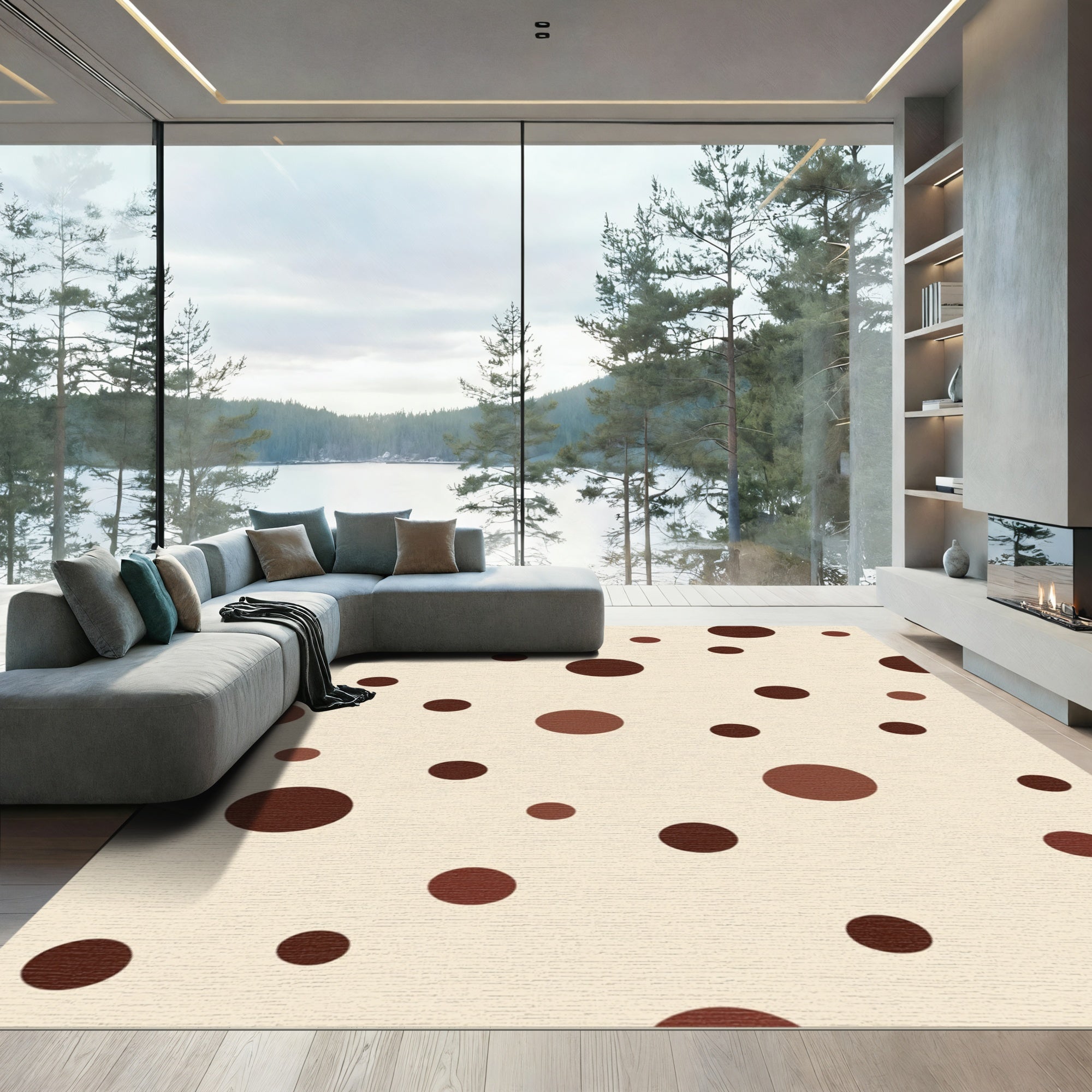 Cream Brown Polka Dot Scatter Rug