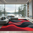 Vibrant Red and Gray Wave Landscape Rug