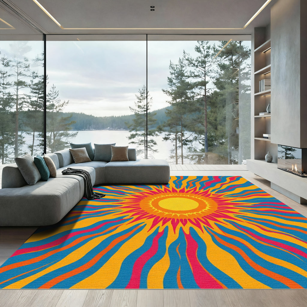 Radiant Psychedelic Sunburst Rays Rug