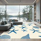 Deep Blue Starfish Seashell Collection Rug