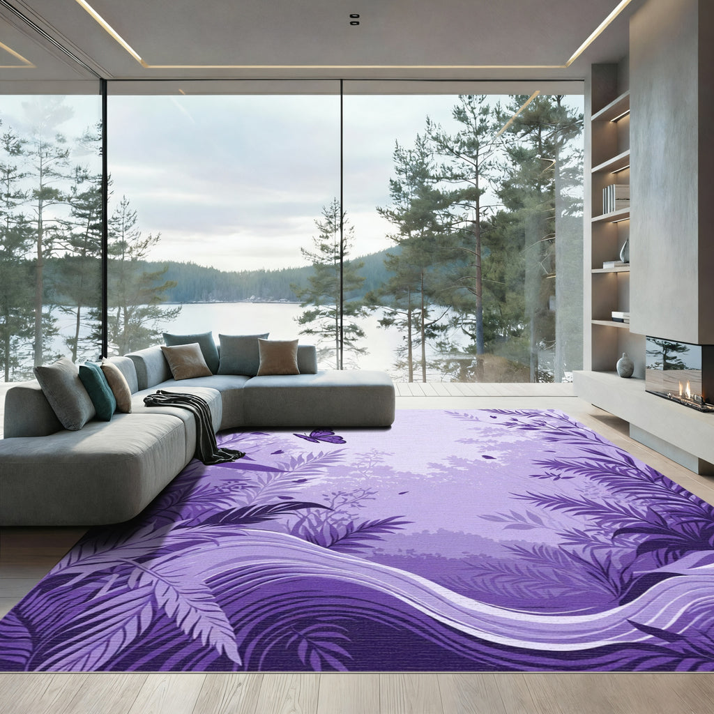 Purple Butterfly Tropical Forest Rug