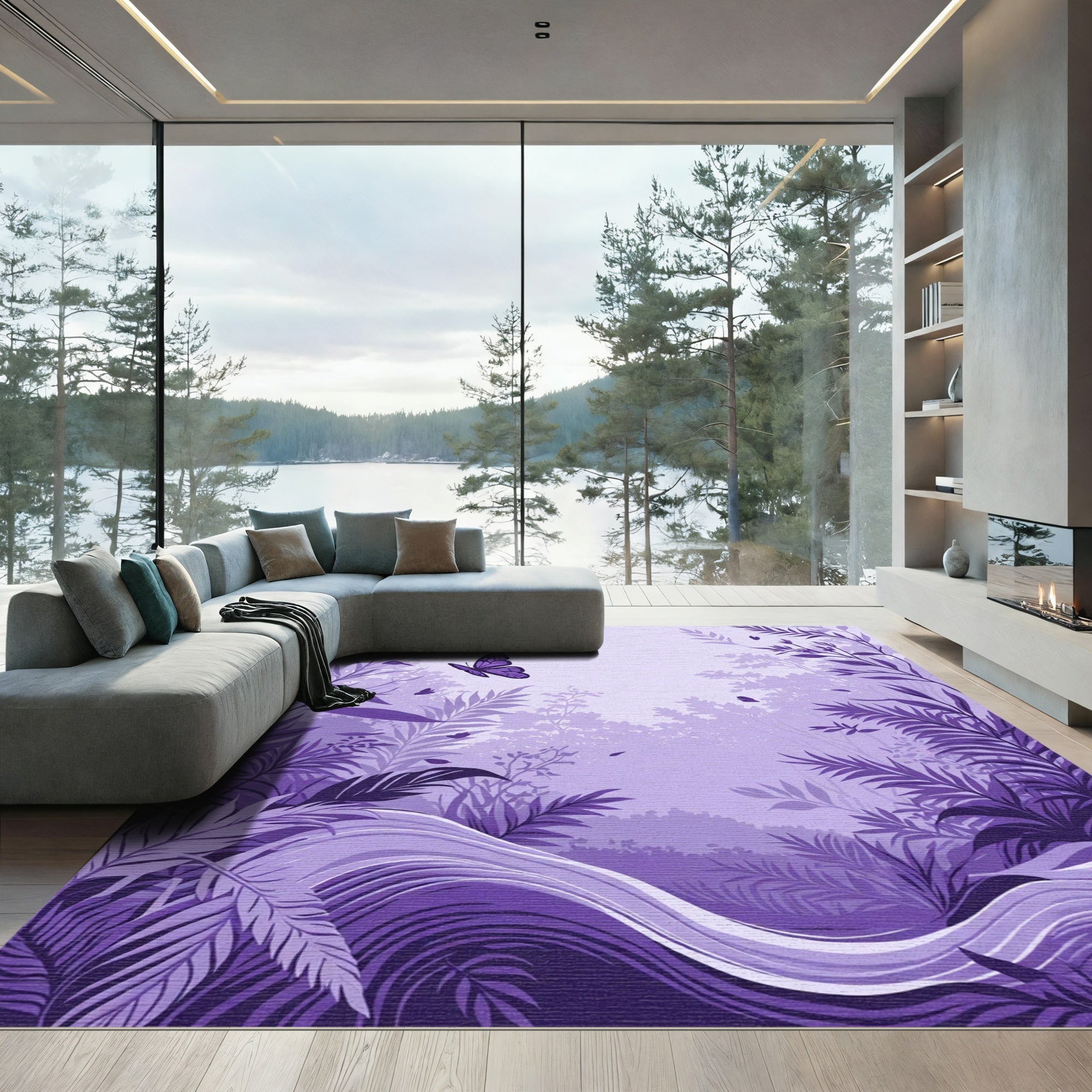 Purple Butterfly Tropical Forest Rug