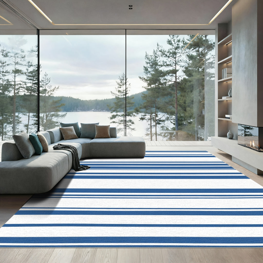 Classic Blue White Striped Rug
