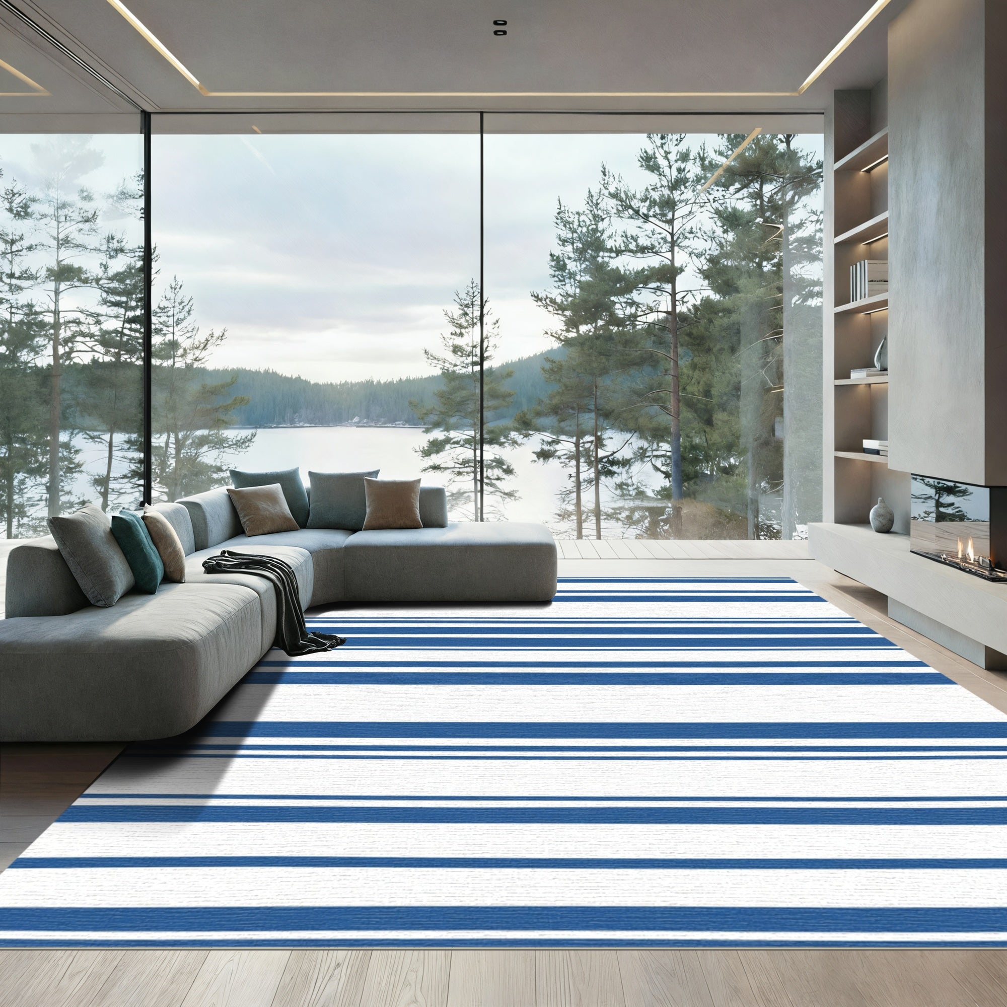 Classic Blue White Striped Rug