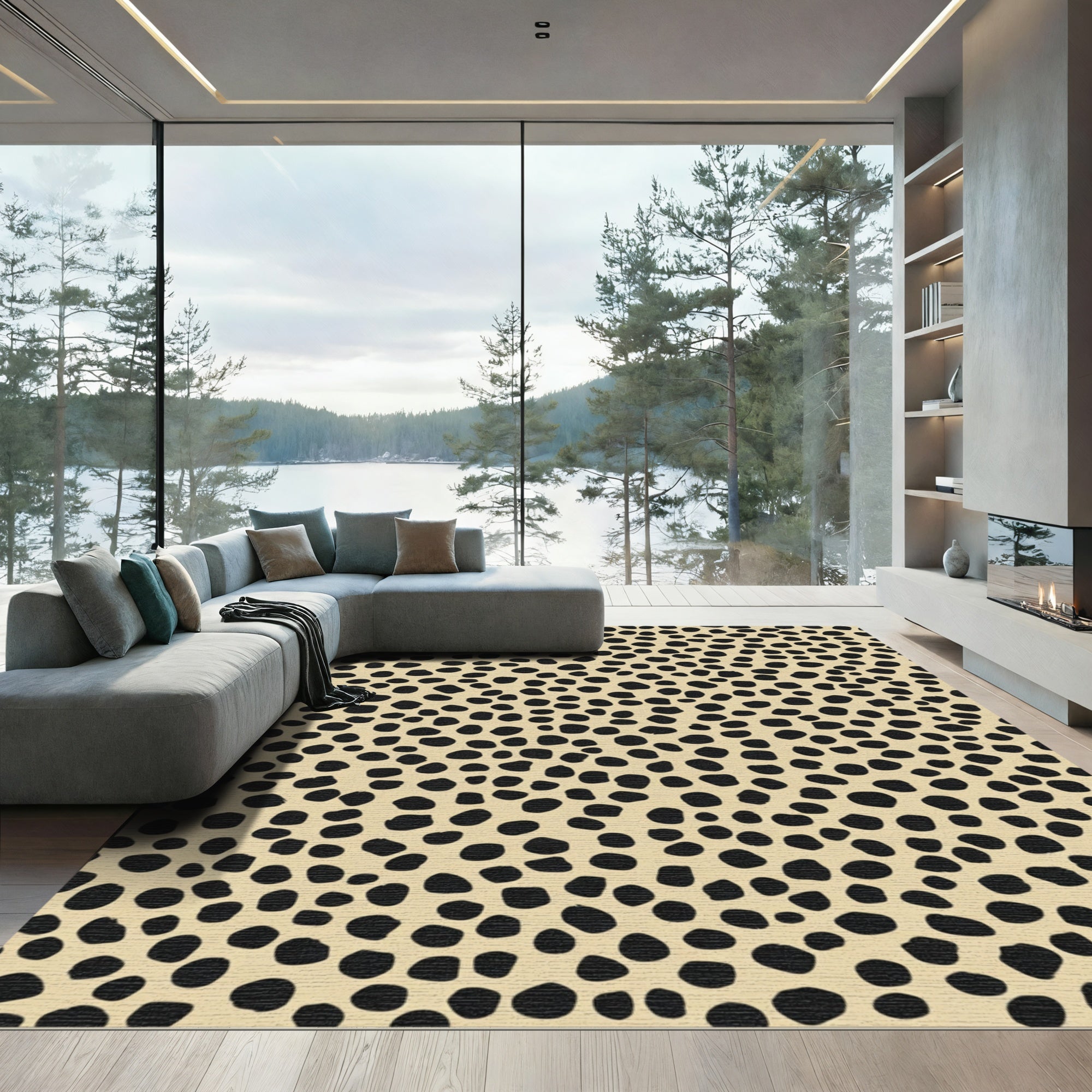 Cream Black Spotted Animal Hide Rug