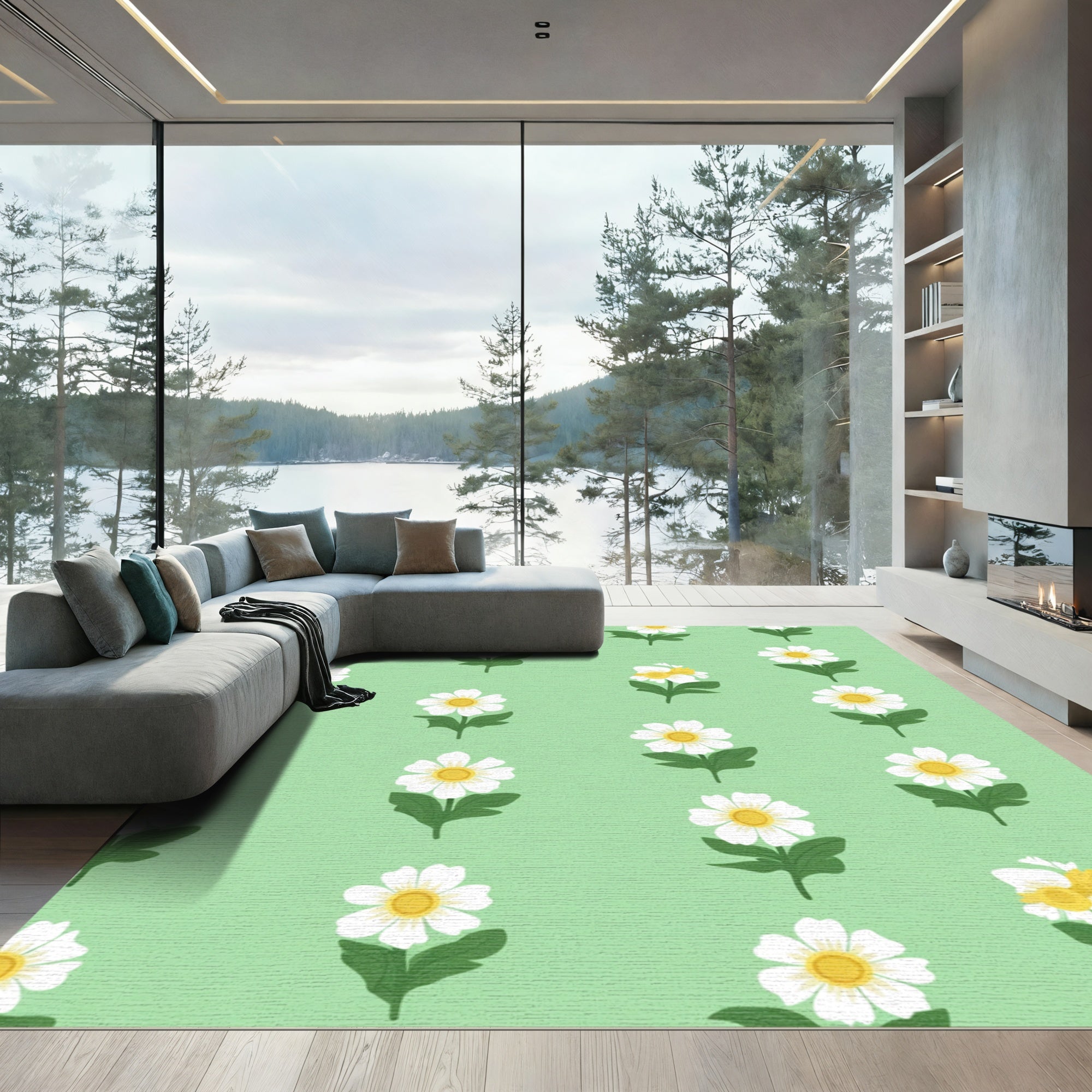 White Daisy Garden Meadow Rug