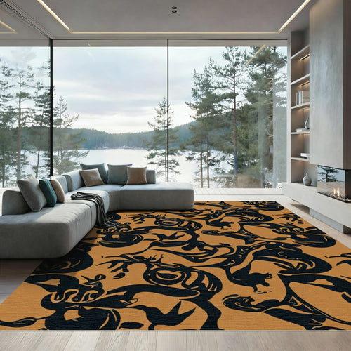 Abstract Black Amorphous Swirls Rug