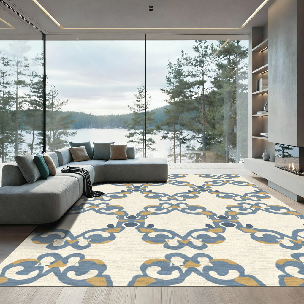 Blue Gold Contemporary Medallion Rug