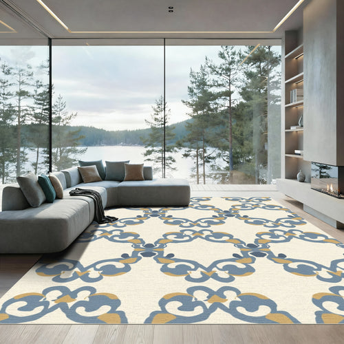 Blue Gold Contemporary Medallion Rug