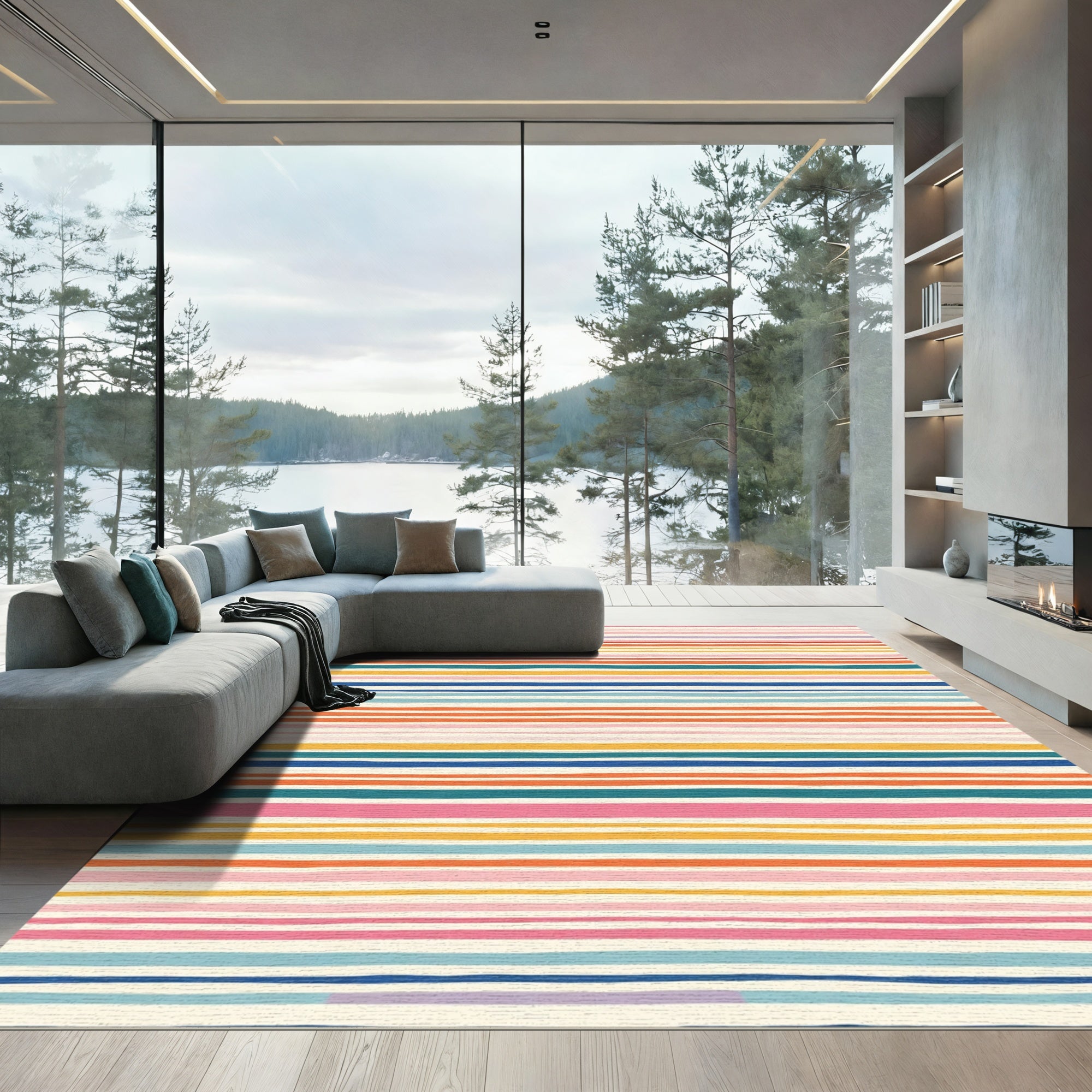 Colorful Horizontal Stripe Textured Rug