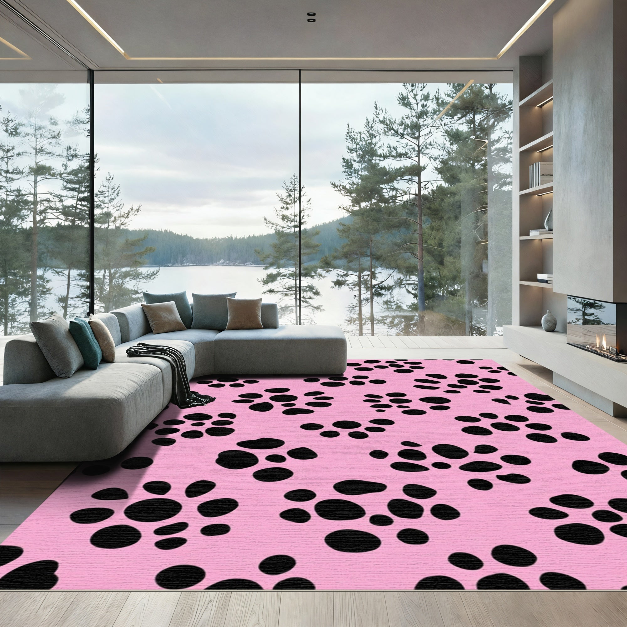 Pink Black Dot Cluster Rug