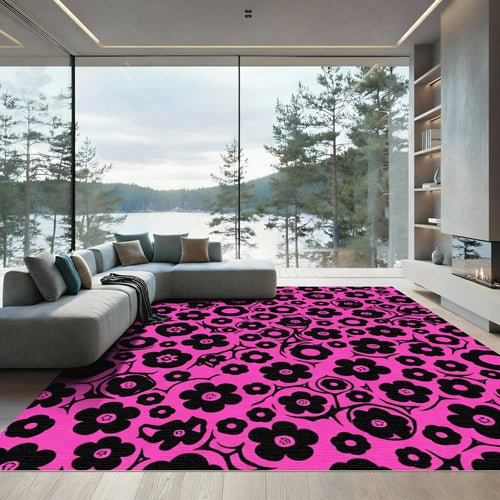 Bold Black Floral Field Rug