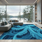 Aquatic Octopus Deep Blue Waves Rug