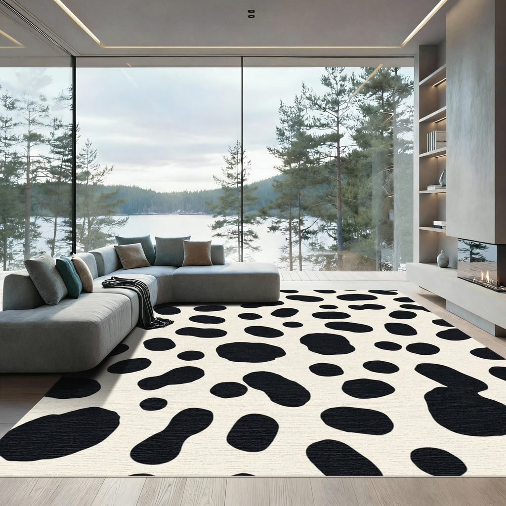 Black White Spotty Organic Texture Rug