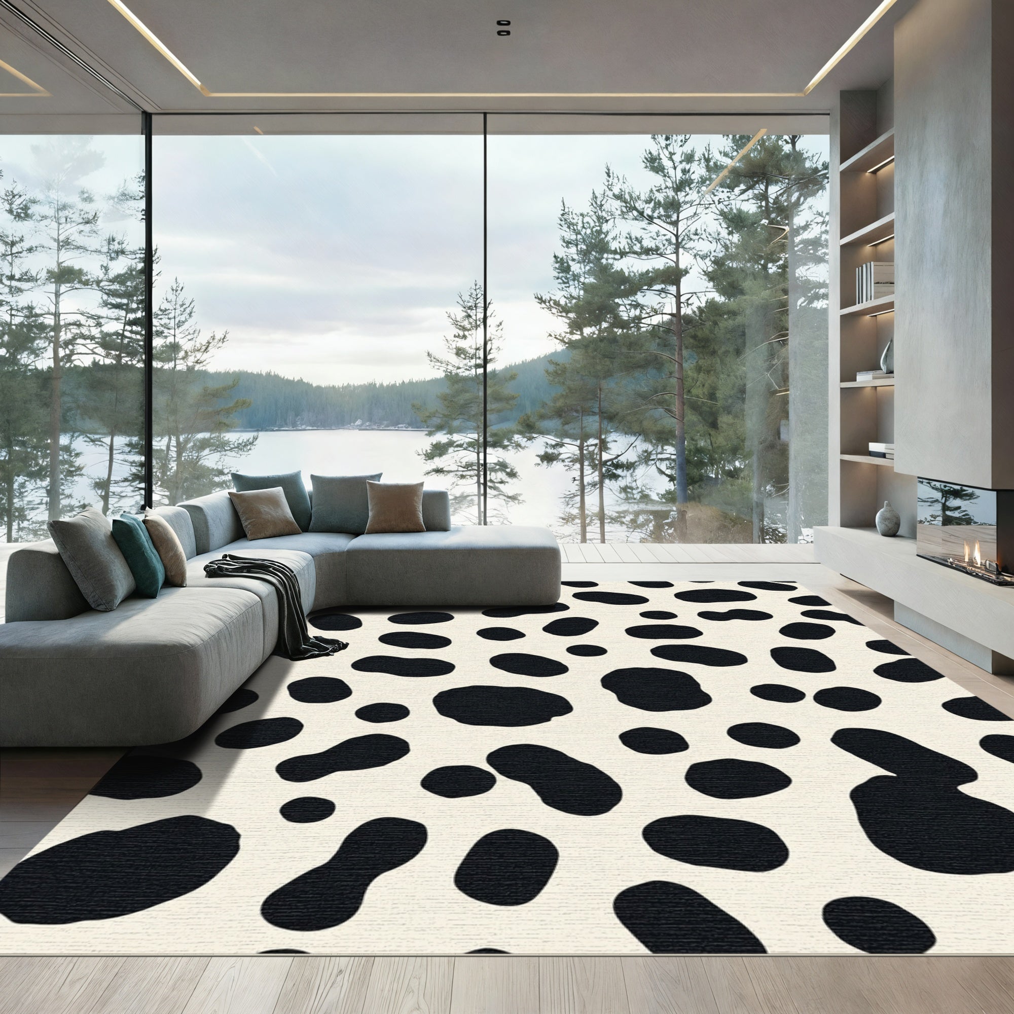 Black White Spotty Organic Texture Rug