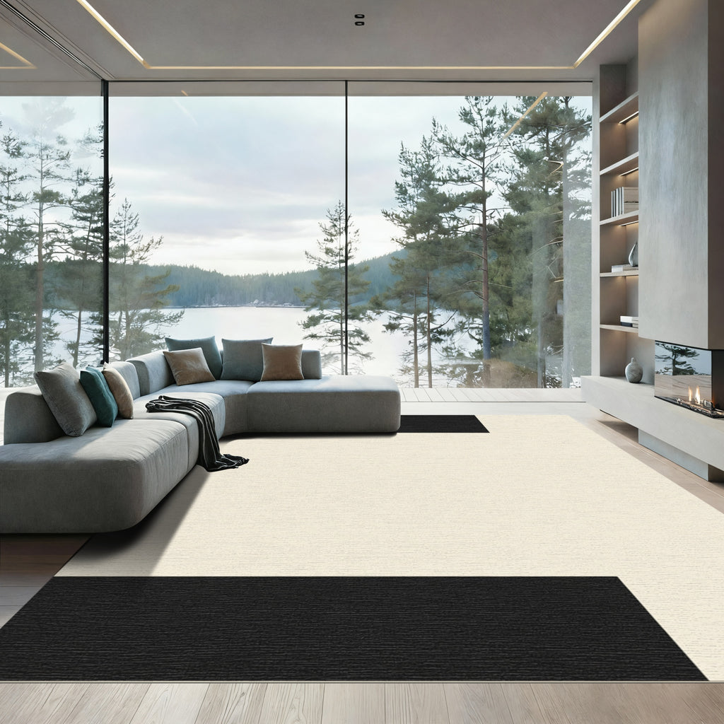 Minimalist Black Cream Geometric Blocks Rug