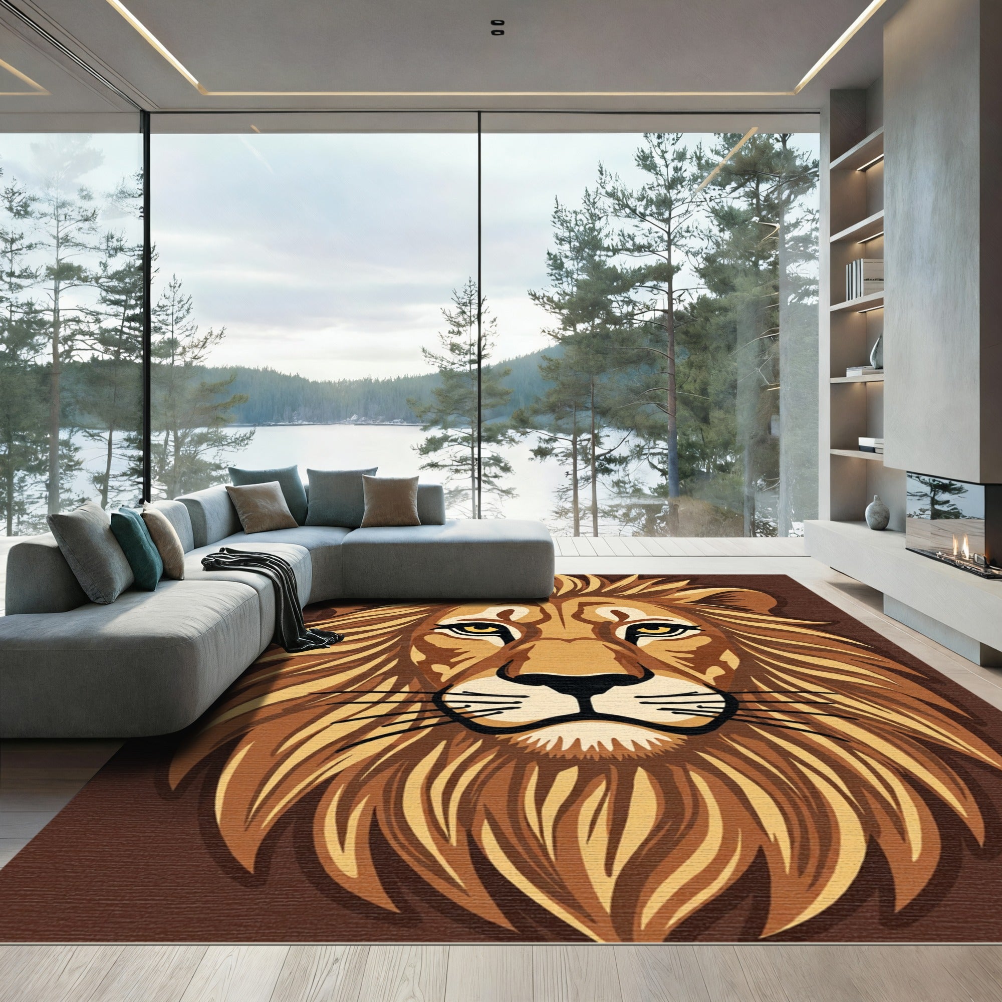 Golden Lion Face Brown Mane Rug