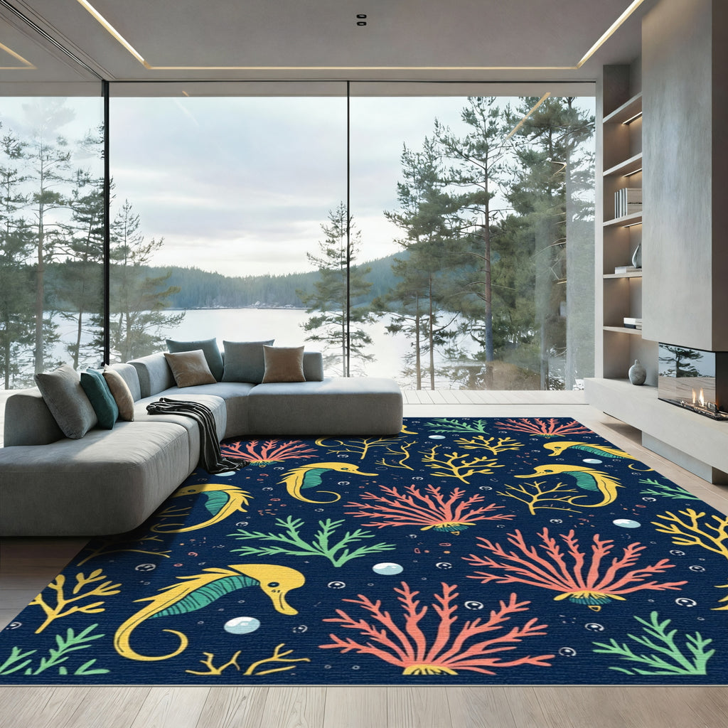 Yellow Seahorse Coral Sea Garden Rug