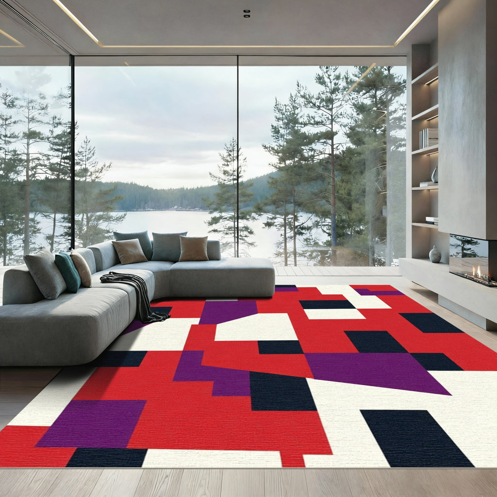 Bold Red Geometric Abstract Composition Rug