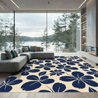 Navy Blue Floral Blossom Repeats Rug