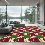 Deep Red Cream Green Abstract Mosaic Rug