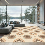Brown Floral Circular Accents Beige Rug