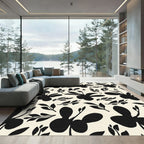 Bold Black Floral Botanical Silhouette Rug