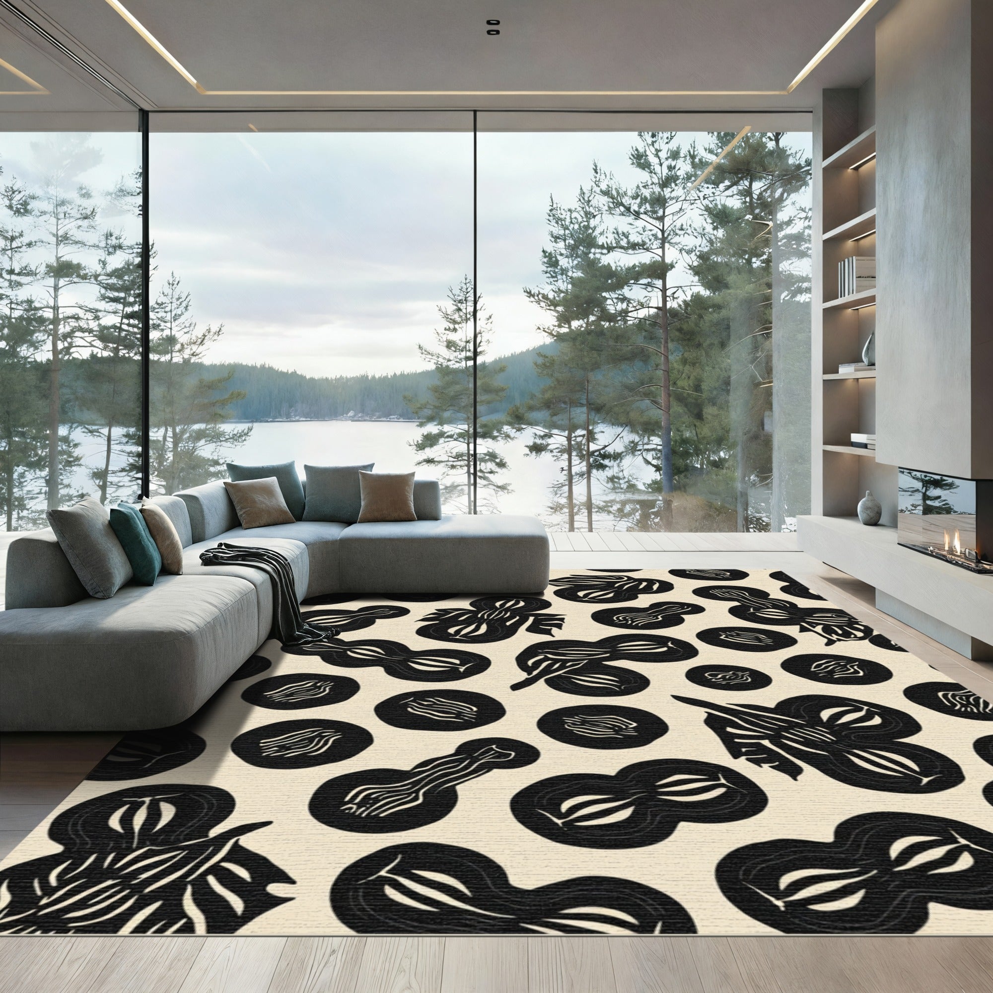 Monochromatic Abstract Organic Shapes Rug