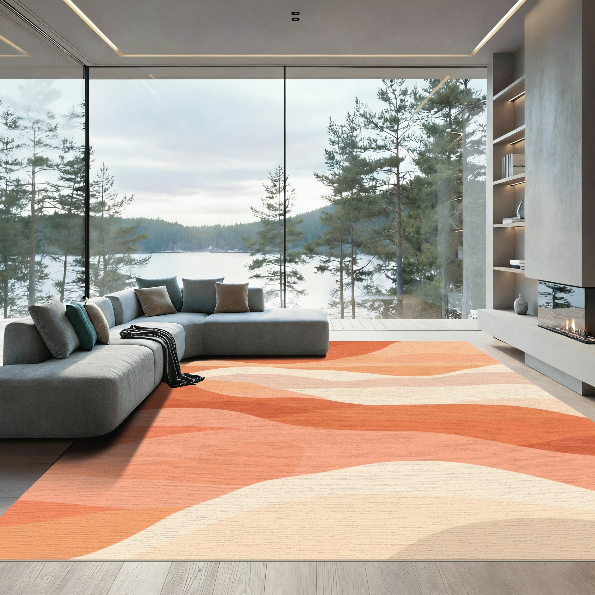Terracotta Abstract Wave Layers Rug