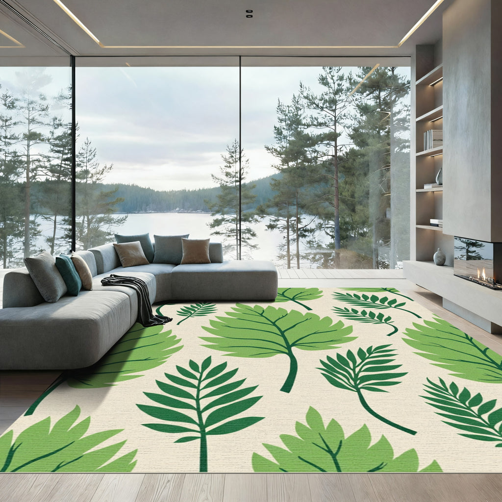 Green Leafy Branches Botanical Illustration Rug