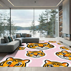 Whimsical Orange Tiger Face Collage Rug
