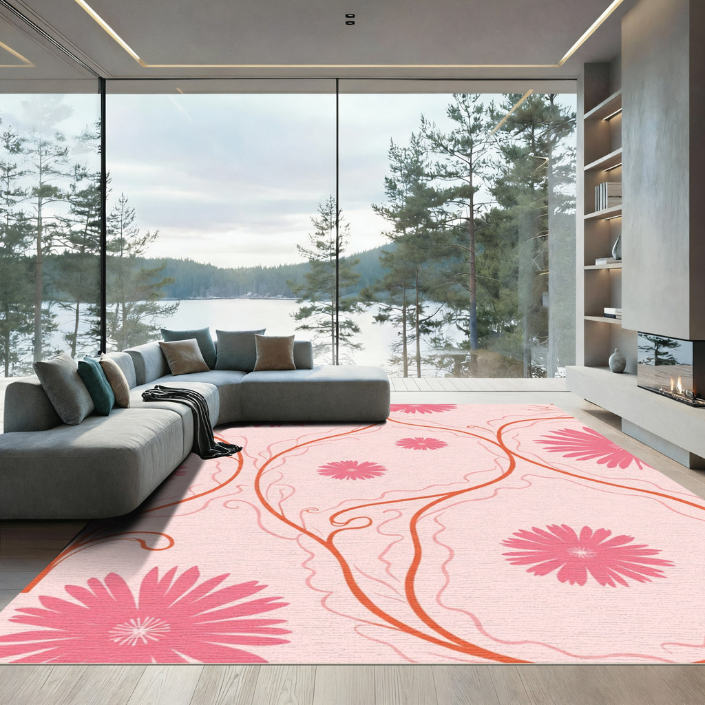 Pink Daisy Vine Artwork Rug