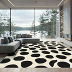 Cream Black Abstract Spots Rug