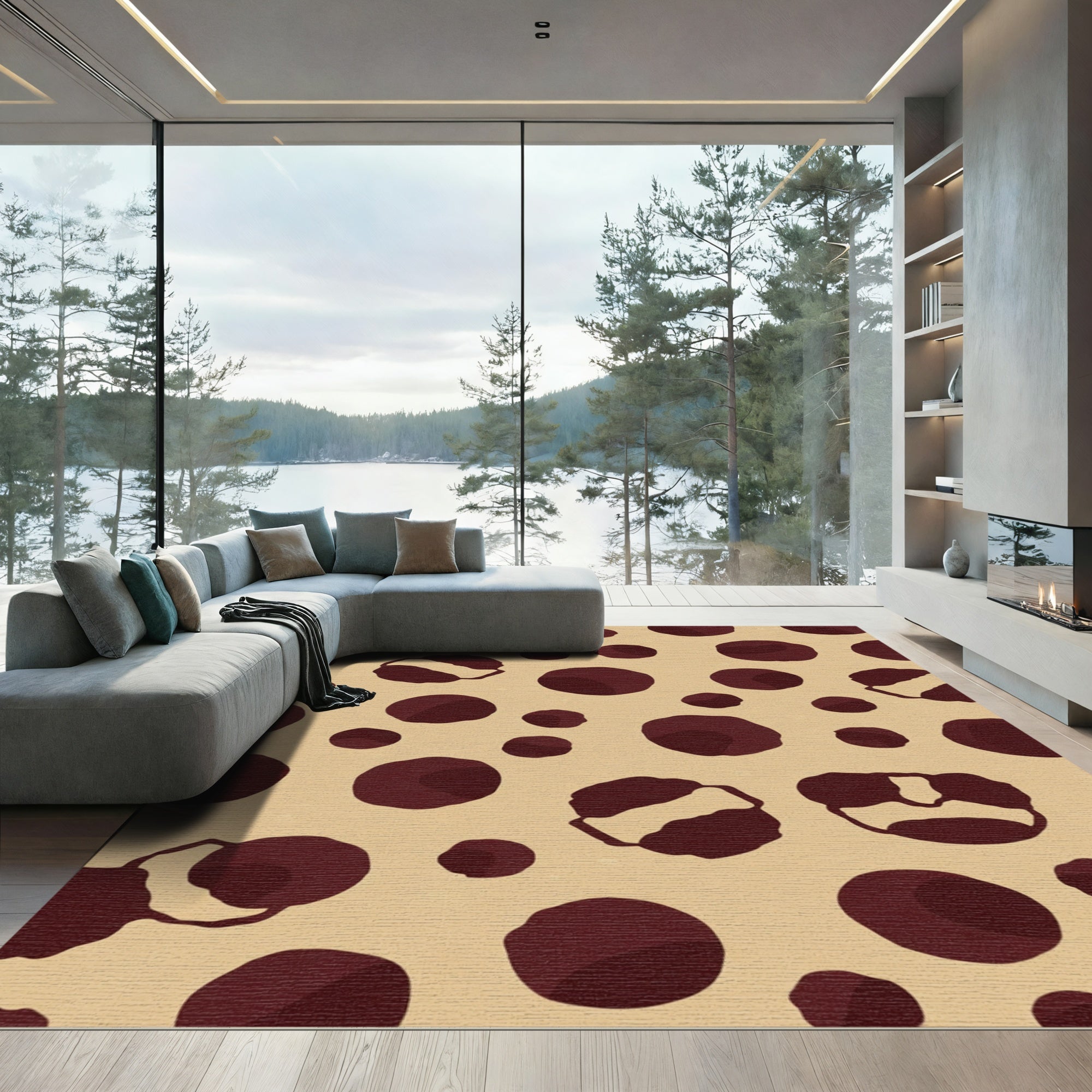 Crimson Circles And Irregular Shapes Rug