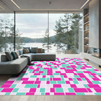 Pink Mint White Geometric Blocks Rug
