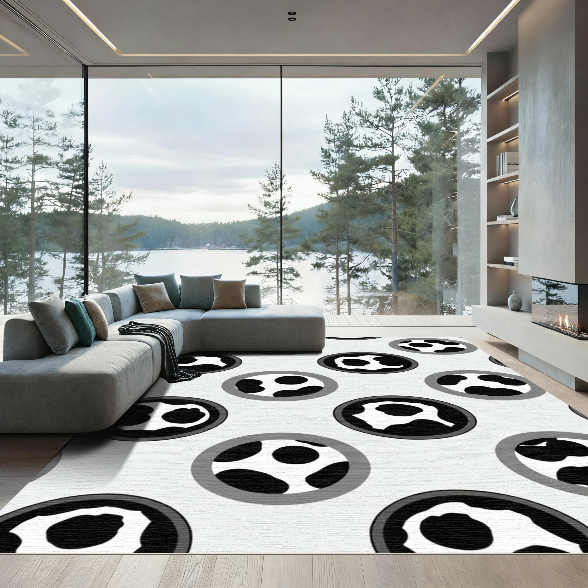 Black White Spotted Circles Rug