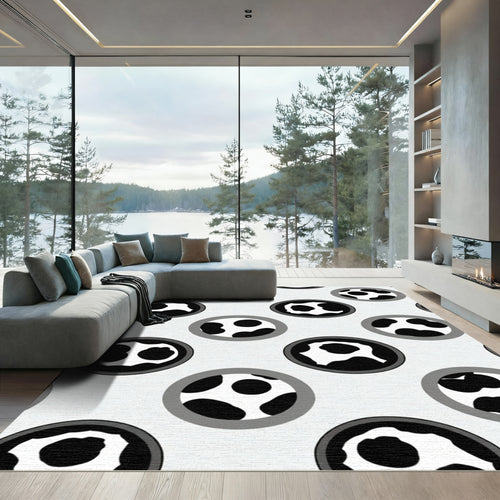 Black White Spotted Circles Rug
