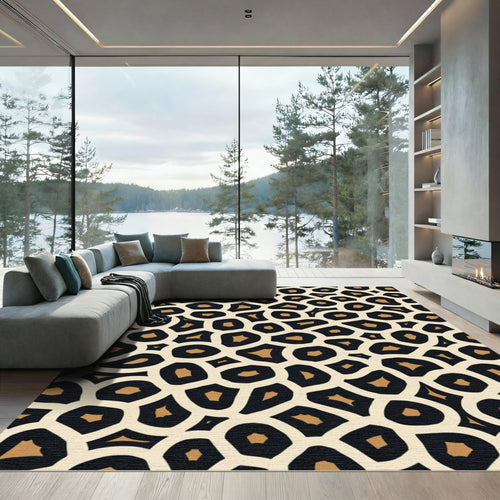 Abstract Black Tan Organic Cells Rug